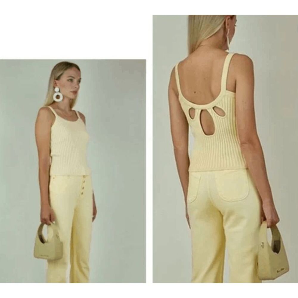 House of Sunny Peggy Yellow Rib Knit Tank Top Open‎ Back Details Stretch Size 4